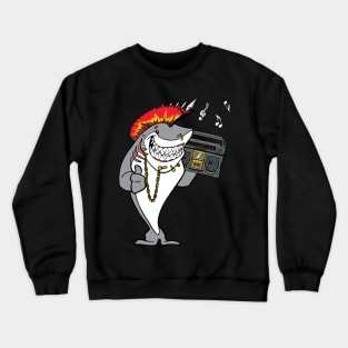 Punk Rock Music Shark With Boombox Crewneck Sweatshirt